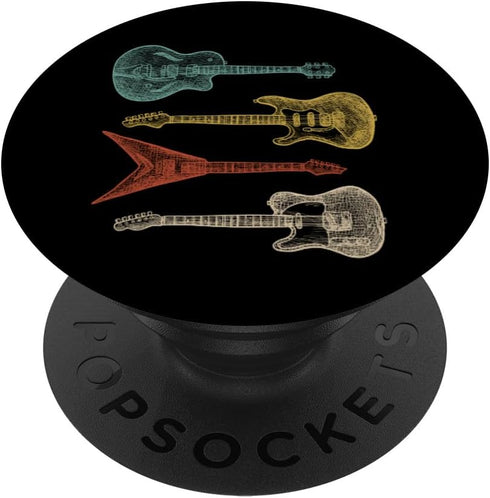 Distressed Retro Electric Guitars Vintage Bass Guitar Print PopSockets PopGrip: Swappable Grip for Phones & Tablets