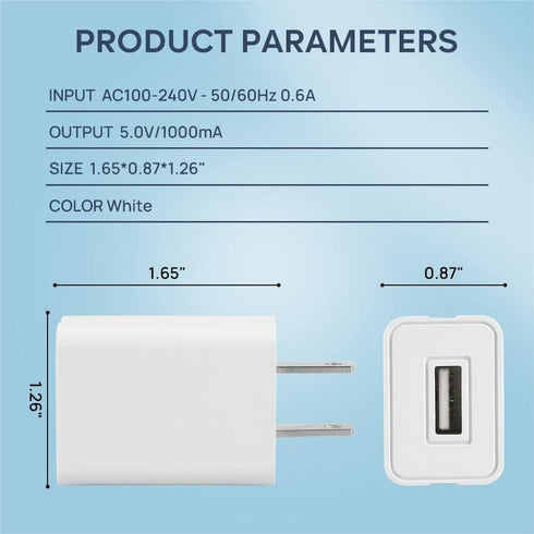Wall Charger Cube 5V1A USB Power Supply, Universal Wall Plug Brick, Portable Travel Fast Charger for iPhone