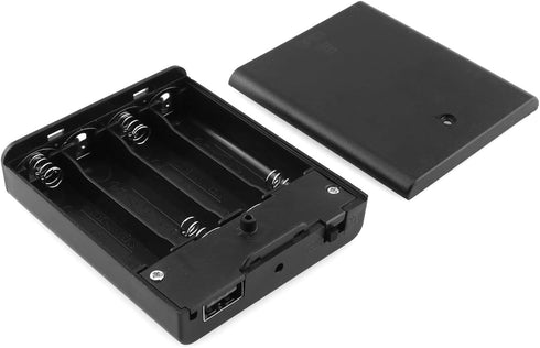 DGZZI 4xAA Battery Box, 4 Slots Black Storage Cases with Cover ON/Off Switch and USB Socket