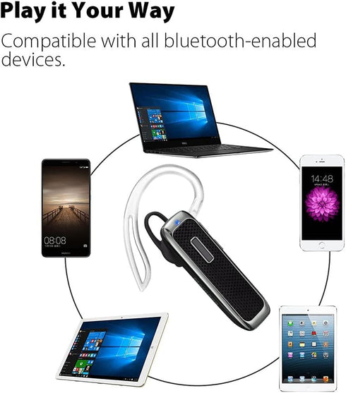 Bluetooth Headset, Hands-Free Wireless Earpiece with 18 Hours Playtime and Noise Cancelling Mic for iPhone Samsung