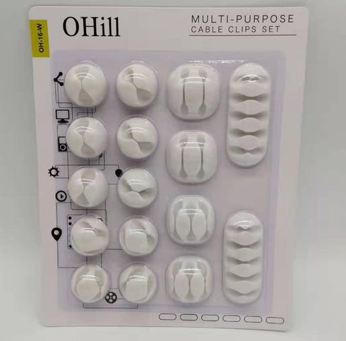 OHill Desk Cable Management, 16 Pack White Self Adhesive Cord Holder Clips for Home Office