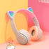 Kids Cat Ear LED Light Up Bluetooth 5.0 Headphones, Foldable Wireless Gaming Headset with Built-in Mic