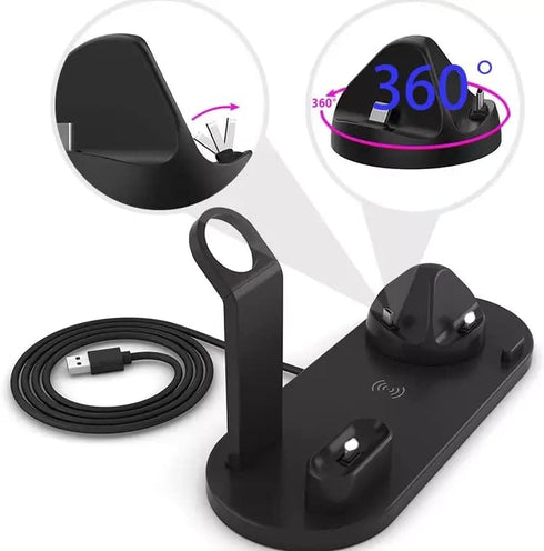 6-in-1 Wireless Charger, Portable Charging Station for Multiple Devices, 15W Fast Charging Pad for Phones, Earbuds, and