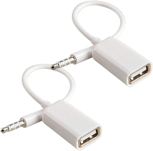 AUX to USB Adapter 3.5mm Male Audio Jack Plug to USB 2.0 Female Converter Cord Cable 2PACK