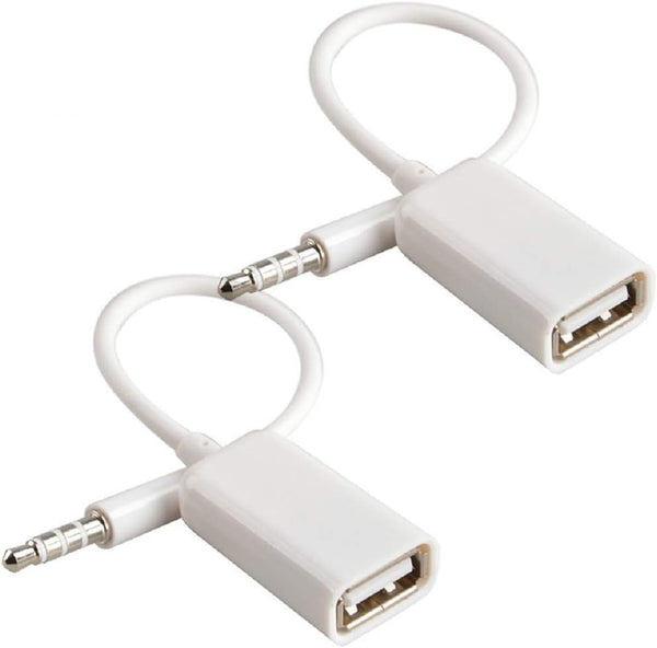 AUX to USB Adapter 3.5mm Male Audio Jack Plug to USB 2.0 Female Converter Cord Cable 2PACK