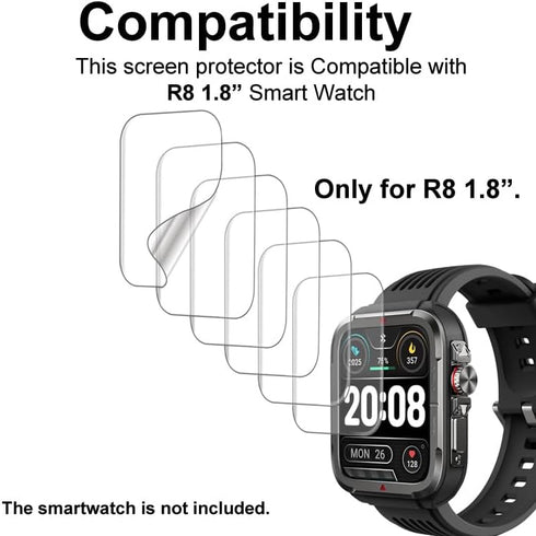 Screen Protector Compatible with SKG R8 and KEEPONFIT IDS01 1.8” Military Fitness Tracker Smartwatch, Soft TPU, 6 pieces, Bubble Self-healing