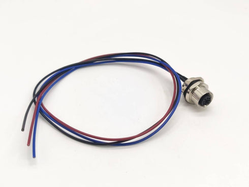M12 Female Connector with 0.2M Cable, A Coded Back Mount Wiring, Waterproof 3Pin Socket