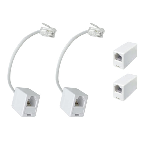 Pack of 4 RJ11 Male to RJ45 Female Converter Adapters & 2 In-Line Couplers