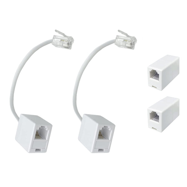 Pack of 4 RJ11 Male to RJ45 Female Converter Adapters & 2 In-Line Couplers