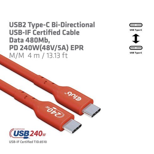 Shopify SEO: Club 3D CAC-1515 4m USB2 Type C to Type C Cable, 240W Charging, 480Mb Data, Certified Bi-Directional.