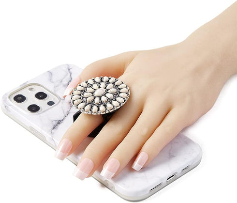 Turquoise Western Phone Grip with White Concho Marble Stone Holder