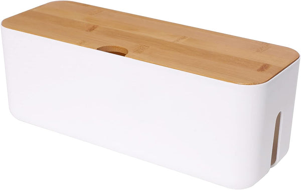 Changsuo Small White Cable Management Box | Extension Cord Organizer for Power Stripe Surge Protector Wire Hider