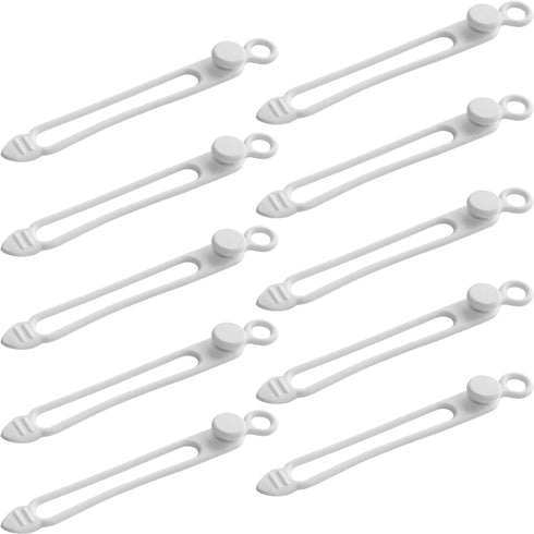 TENOC Silicone Cable Ties 10 Pcs White, Reusable Cable Holder Elastic Cord Straps for Phone Tablet Charging Cable