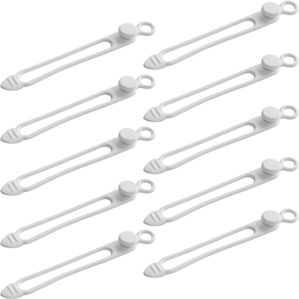 TENOC Silicone Cable Ties 10 Pcs White, Reusable Cable Holder Elastic Cord Straps for Phone Tablet Charging Cable