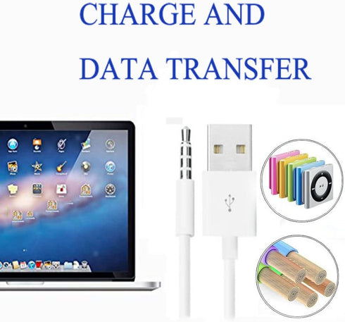 Amicable USB Date Cable for iPod Shuffle (2-Pack) - 3.5mm Jack to USB Charger & Sync Data Transfer for 3rd-7th Gen.