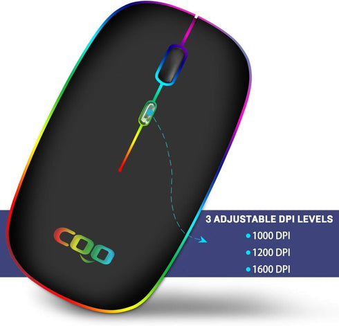 COO LED Slim Mouse with 3 Adjustable DPI, Dual Mode (Bluetooth 5.1 and 2.4G Wireless) for iPad OS 13, MacBook, Laptop,