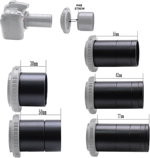 Telescope M48-2 Inches Extension Tube Kit for SLR Cameras, Length 5mm to 30mm, M48x0.75 on Both Sides