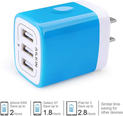 Wall Charger, USB Charger Adapter, 3.1A/3Pack Muti Port Fast Charging Cube Power Charge Base Block Plug for iPhone 15 14 13 12 11 Pro Max SE X 8 Plus, Samsung Note 20 S22 S21 S20, Kindle Fire USB Plug