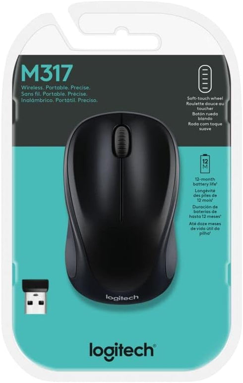 Logitech M317 2.4 1000 12 Wireless Mouse, GHz with USB Receiver, DPI Optical Tracking, Month Battery, Compatible