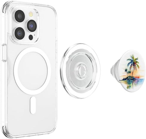 Palm Tree Pattern Green Leaves Summer Tropical Watercolor Palm Tree Tropical PopSockets PopGrip for MagSafe