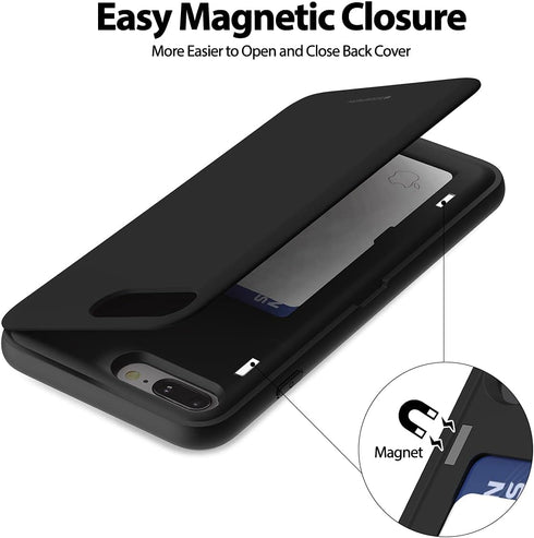 GOOSPERY iPhone 8 Plus Case, Wallet Case with Card Holder, Protective Dual Layer Bumper, Black