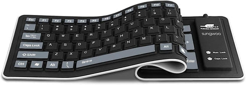 sungwoo Foldable Silicone Keyboard, USB Wired Waterproof Rollup for PC, Notebook, Laptop (Black+Grey)