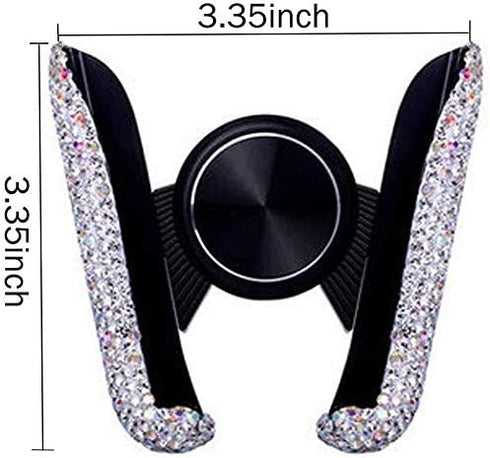 Bling Mini Car Phone Holder, 360° Adjustable Automatic Dash Air Vent Mount for Women and Girls (White)