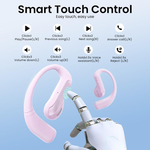 5.3 58H IPX7 Piluyaa Open Ear Bluetooth Earbuds, Wireless Headphones Sport Over Earphones Built-in Mic with Ear Hooks