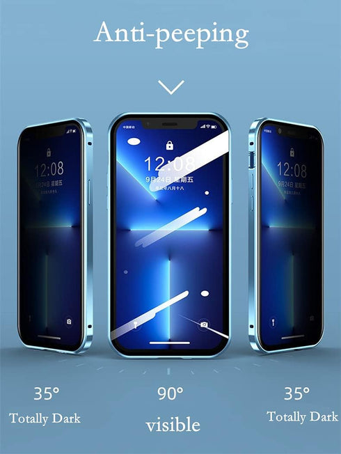 Anti-spy Screen iPhone 13 Pro Max Case, Metal Frame Lock + Magnetic Adsorption Anti-Peeping 360 Full Body Glass Case