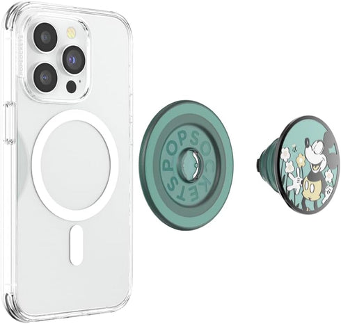 PopSockets Round Phone Grip Compatible with MagSafe, Disney - Enamel Tonal Flower Mickey, Adapter Ring Included, Phone