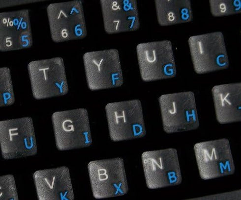 4Keyboard Dvorak Simplified Keyboard Stickers with Blue Lettering ON Transparent Background