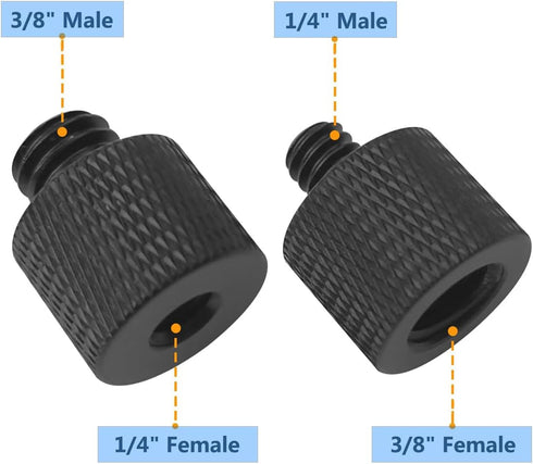 Threaded Tripod Screw Adapter Double Head Stud, 1/4" Male to 3/8" Female Adapter Set for Camera Cage Mount Light Stand