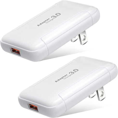 Costyle Slim Flat USB Wall Charger 2 Pack, 18W GaN Tech Fast Charge 3.0, Foldable Plug, White, Compatible for Samsung