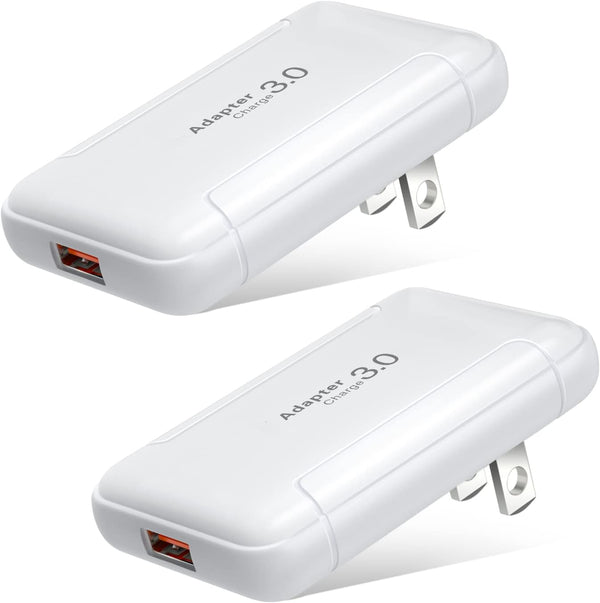 Costyle Slim Flat USB Wall Charger 2 Pack, 18W GaN Tech Fast Charge 3.0, Foldable Plug, White, Compatible for Samsung