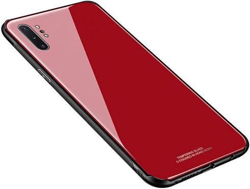 Designed for Samsung Note 10 Plus Cases, Tempered Glass Back + TPU Frame Hybrid Shell, Anti-Drop (Red)