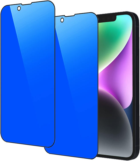 2 Piece Privacy Tempered Glass for iPhone 13/14 6.1 inch Anti-blue Anti-Spy Screen Protector Mirror Blue
