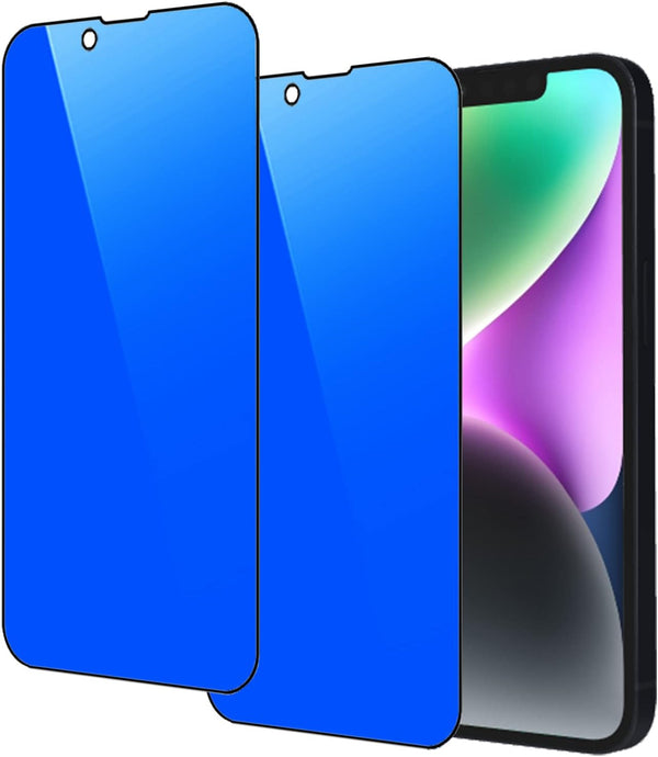 2 Piece Privacy Tempered Glass for iPhone 13/14 6.1 inch Anti-blue Anti-Spy Screen Protector Mirror Blue