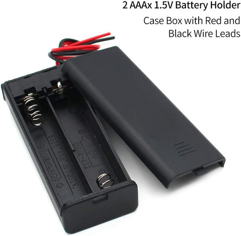 2 AAA Battery Holder Case with ON/Off Switch and Wire Leads, 2X 1.5V 3 Volt Storage Box Cables (5-Pack)