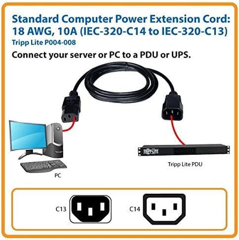Tripp Lite Standard Computer Power Extension Cord, 10A, 18AWG, 8-ft. (P004-008), Black