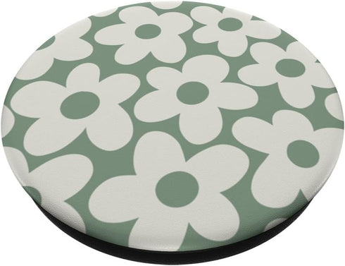 Sage Green Aesthetic Cute Flowers Floral Retro Daisy PopSockets Standard PopGrip