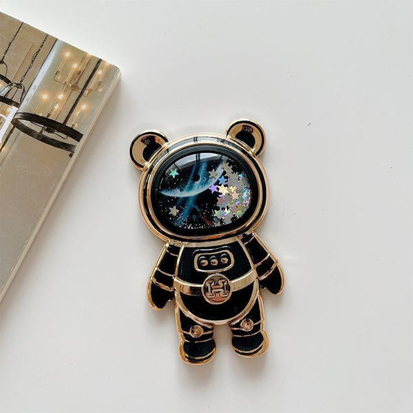 Black Cute Phone Stand Holder, Adjustable Tablet Phone Ring Stand, Astronaut Design with 3D Moving Star Sequins