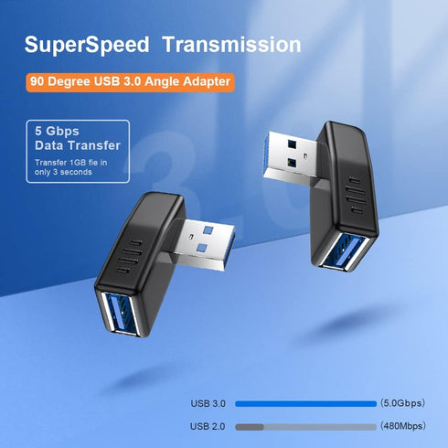 USB 3.0 Adapter 90 Degree Male to Female Coupler Connector Plug Left Angle and Right Angle