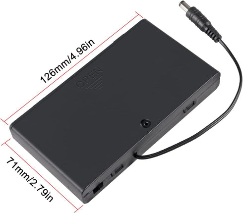 2Pcs AA Battery Holder Case Box with 8 Slots, 8 x 12V Battery Storage, DC 5.5x2.1mm Male Connector and ON/Off Switch