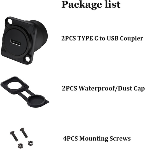 USB C to USB 3.0 Adapter Pack of 2, Panel Mount TYPE C-USB3.0 Female Converter for Data Transfer and Fast Charging