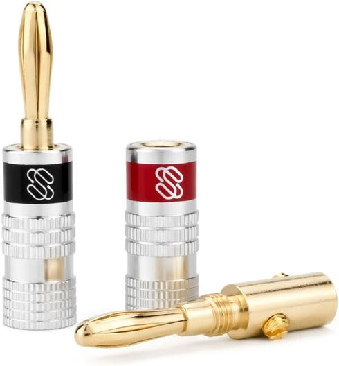 Sewell 24k Gold Silverback Banana Plugs, Dual Screw Lock Speaker Connector, 12 Pairs
