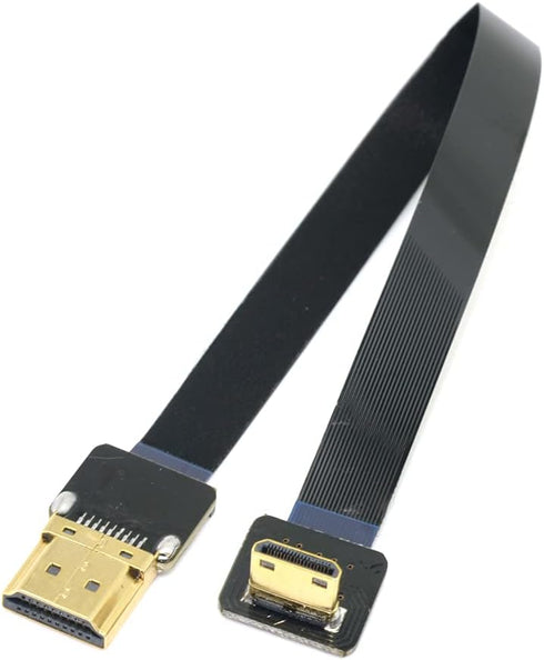 cablecc 90 Degree Down Angled FPV Mini HDMI Male to HDMI Male FPC Flat Cable, 50cm