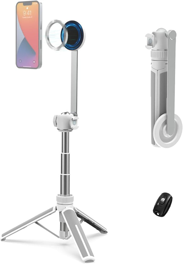 PHOPIK 35" Magnetic Selfie Stick Phone Tripod, Extendable Phone Tripod with Cold Shoe