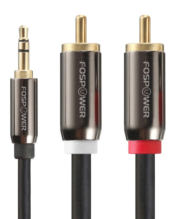 FosPower 3.5mm to RCA Cable (10FT) Male to Male Stereo Aux Cord, 24K Gold Plated Y Splitter Adapter Design