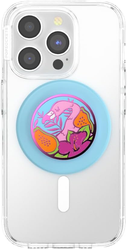 Flamingo PopSockets Round Phone Grip, Compatible with MagSafe, Adapter Ring Included, Wireless Charging Phone Holder