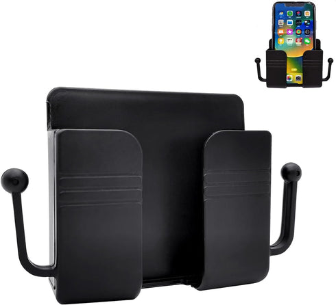 Self-Adhesive Phone Holder with Hooks, Charging Stand for Smartphones, Wall Bracket for Home Office RV, Black